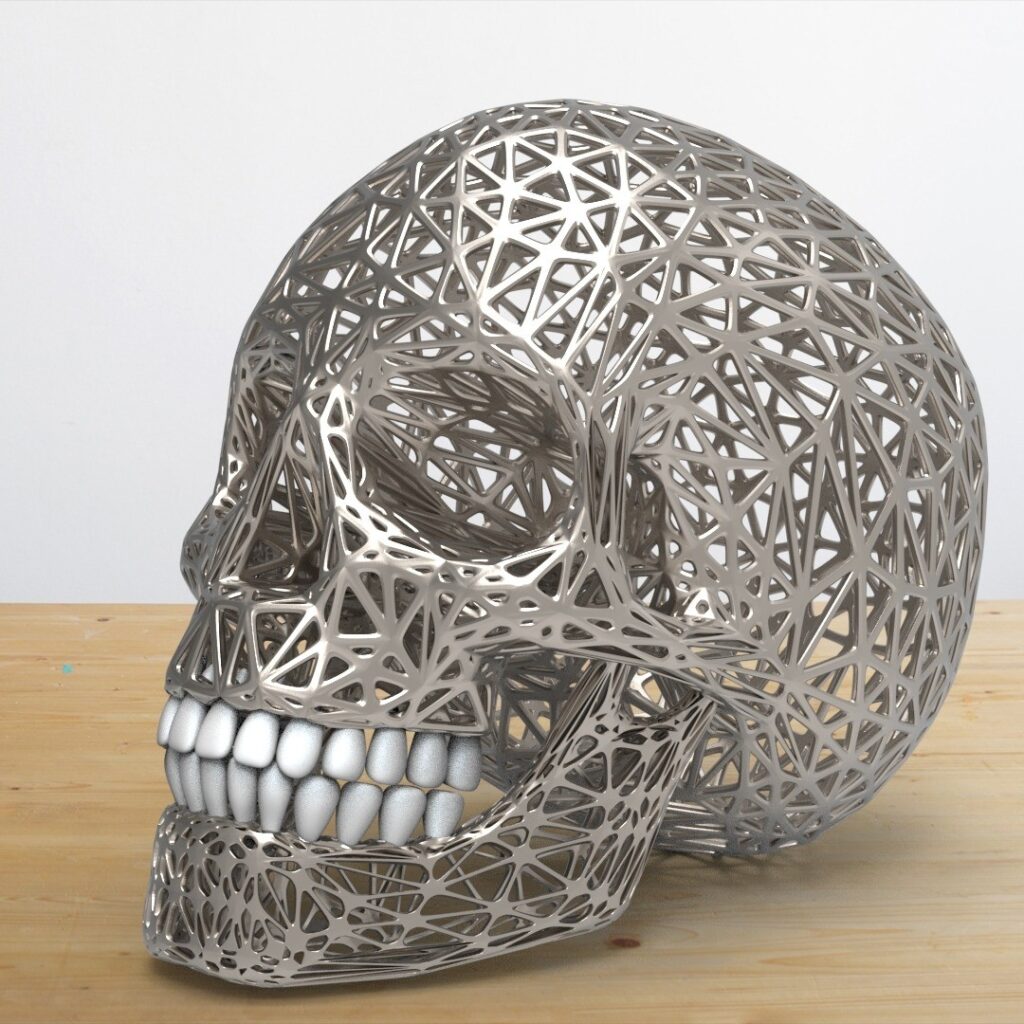 skull #3d #3darcwest #3dprinted #3dprinter #3dprinting #3dmodel #3dmodeling #3dmodelling #3dmodels #metal #artist #artwork #art #digitalart #intérieur #halloween #decohome #decointerieur #cranedeco #cranedesign #decorationinterieur #deco #skullcollection #voronoi…