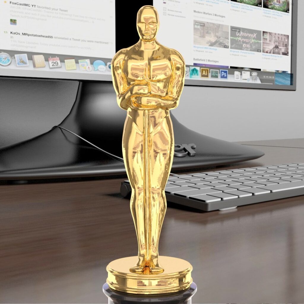 Oscar trophy #3d #3darcwest #3dprinting #3dprinted #3dprint #3dmodeling #instagram #trophée #yvelines #trophy #trophy #oscar #actress #oscars2023 #paris #art3d #hollywood #redcarpet #modelisation #digitalart #cinema #trophee #78…
