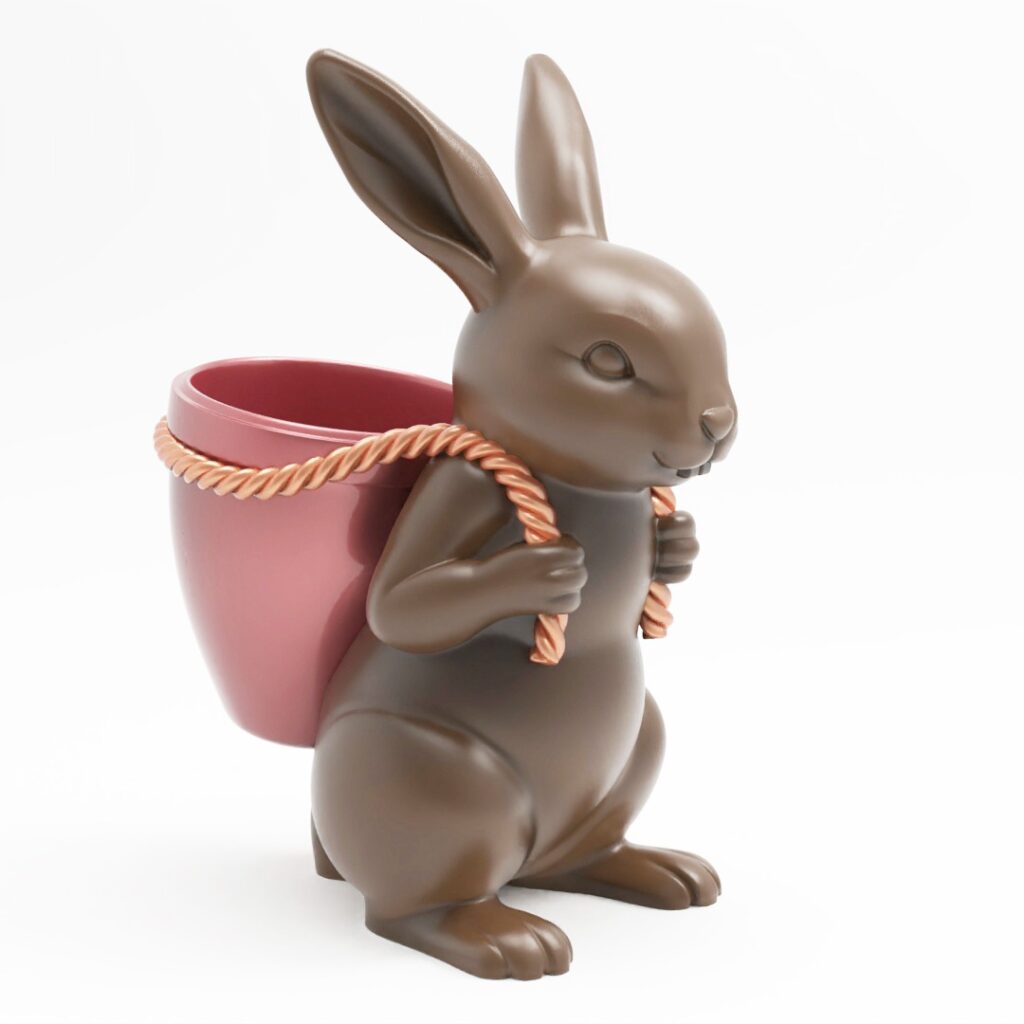 Lapin et sa hôte chocolat.